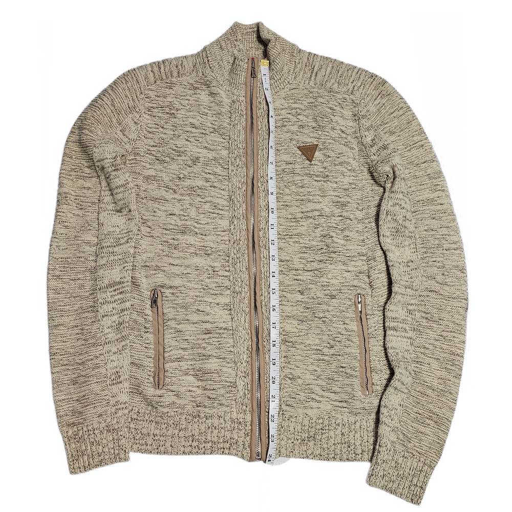Guess Beige Marbled Zip Up Mock Neck Sweater Men - Picture 10 of 15